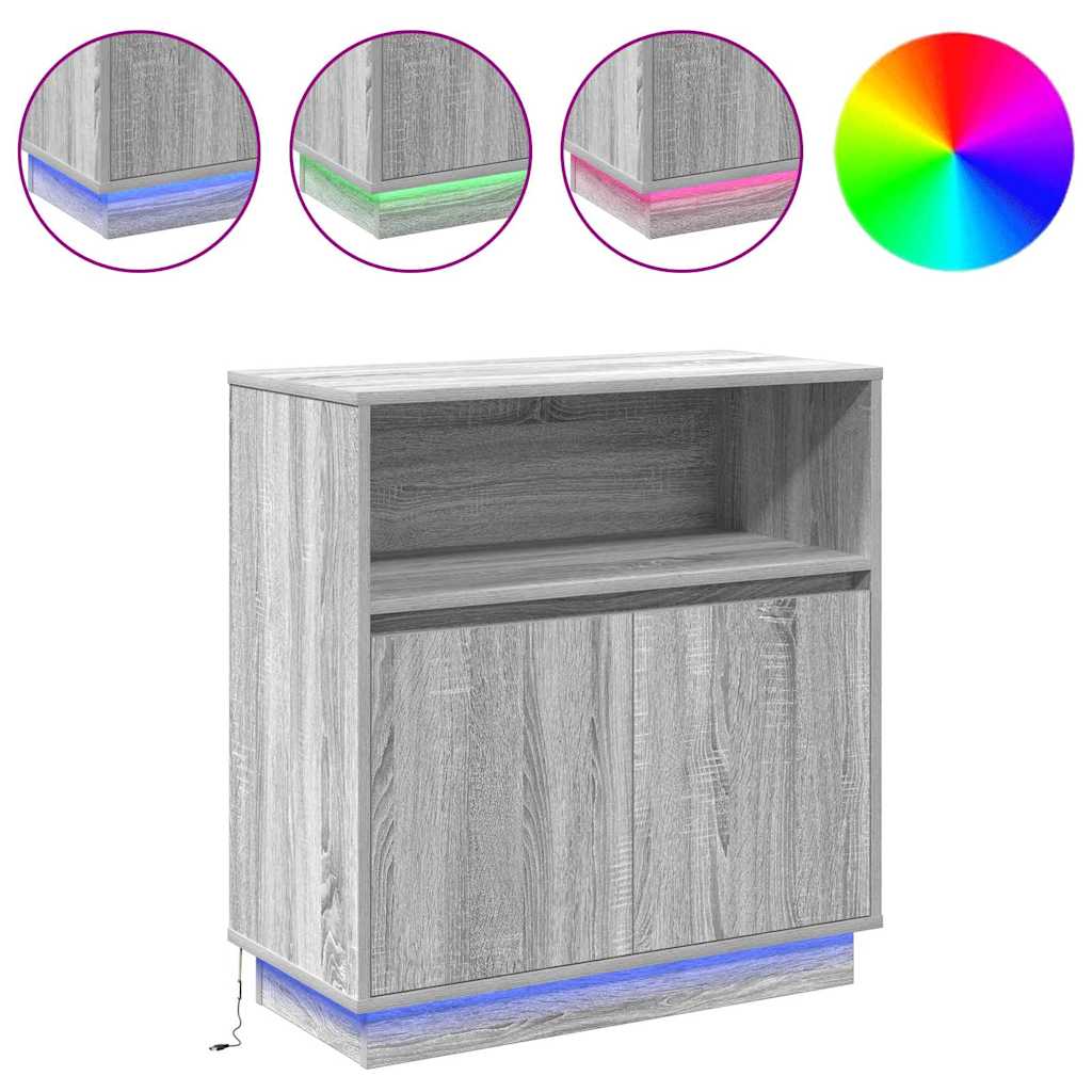 LED Sideboard Grijs Sonoma 71 x 34,5 x 75 cm Bewerkt hout