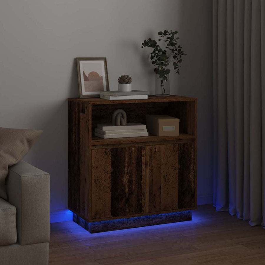 LED Sideboard Oudhout 71 x 34,5 x 75 cm Bewerkt hout
