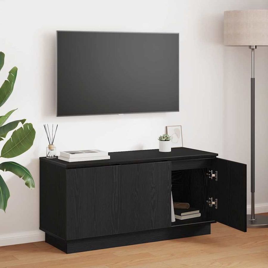 TV-kast Zwart Eiken 100 x 38 x 49 cm Bewerkt hout