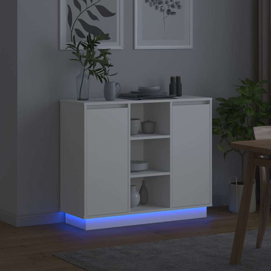 LED Sideboard Wit 90 x 32 x 75 cm Bewerkt hout