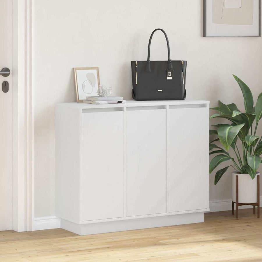 LED Sideboard Wit 90 x 32 x 75 cm Bewerkt hout