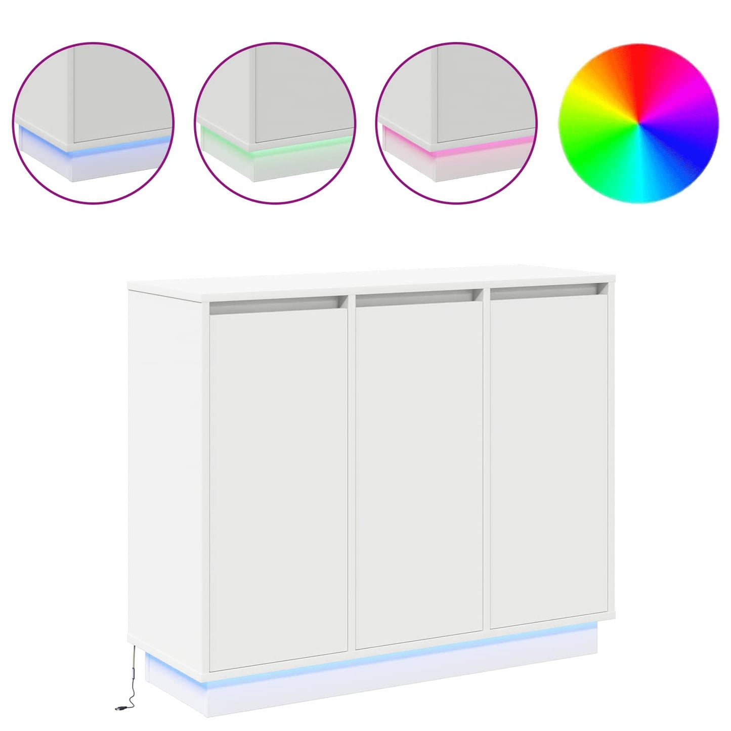 LED Sideboard Wit 90 x 32 x 75 cm Bewerkt hout