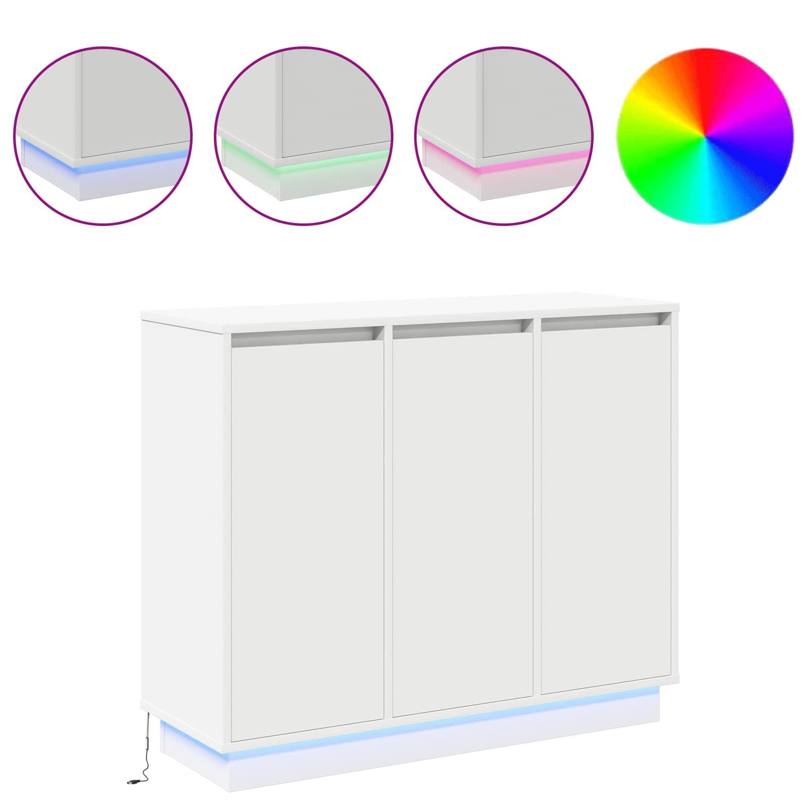 LED Sideboard Wit 90 x 32 x 75 cm Bewerkt hout