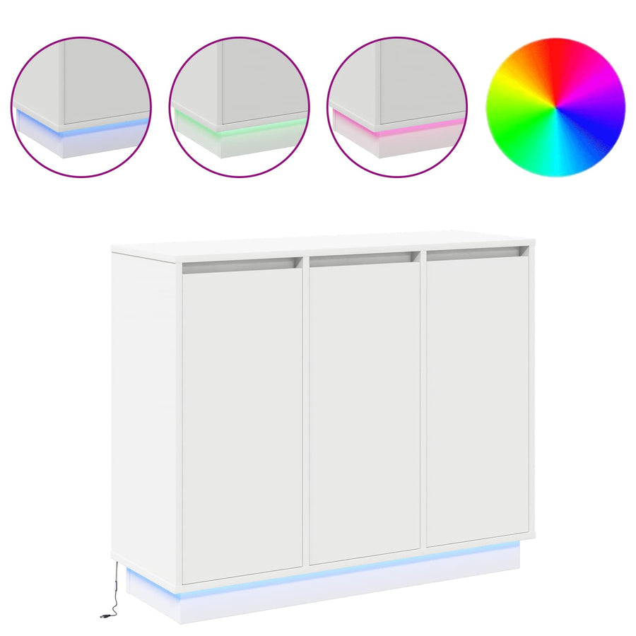 LED Sideboard Wit 90 x 32 x 75 cm Bewerkt hout