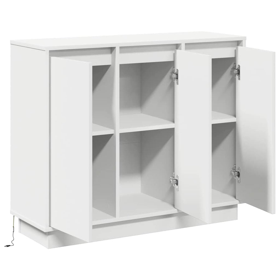 LED Sideboard Wit 90 x 32 x 75 cm Bewerkt hout