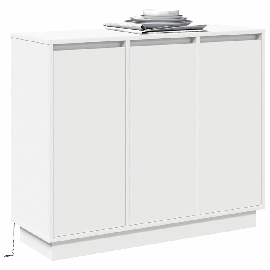 LED Sideboard Wit 90 x 32 x 75 cm Bewerkt hout
