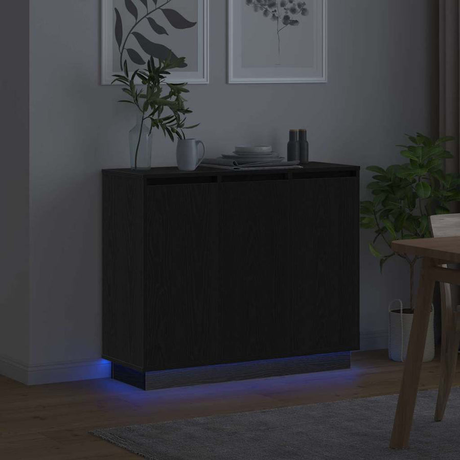 LED Sideboard Zwart Eiken 90 x 32 x 75 cm Bewerkt hout