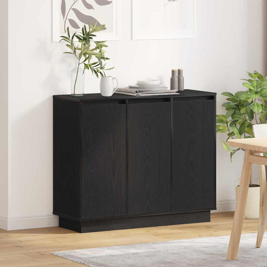 LED Sideboard Zwart Eiken 90 x 32 x 75 cm Bewerkt hout