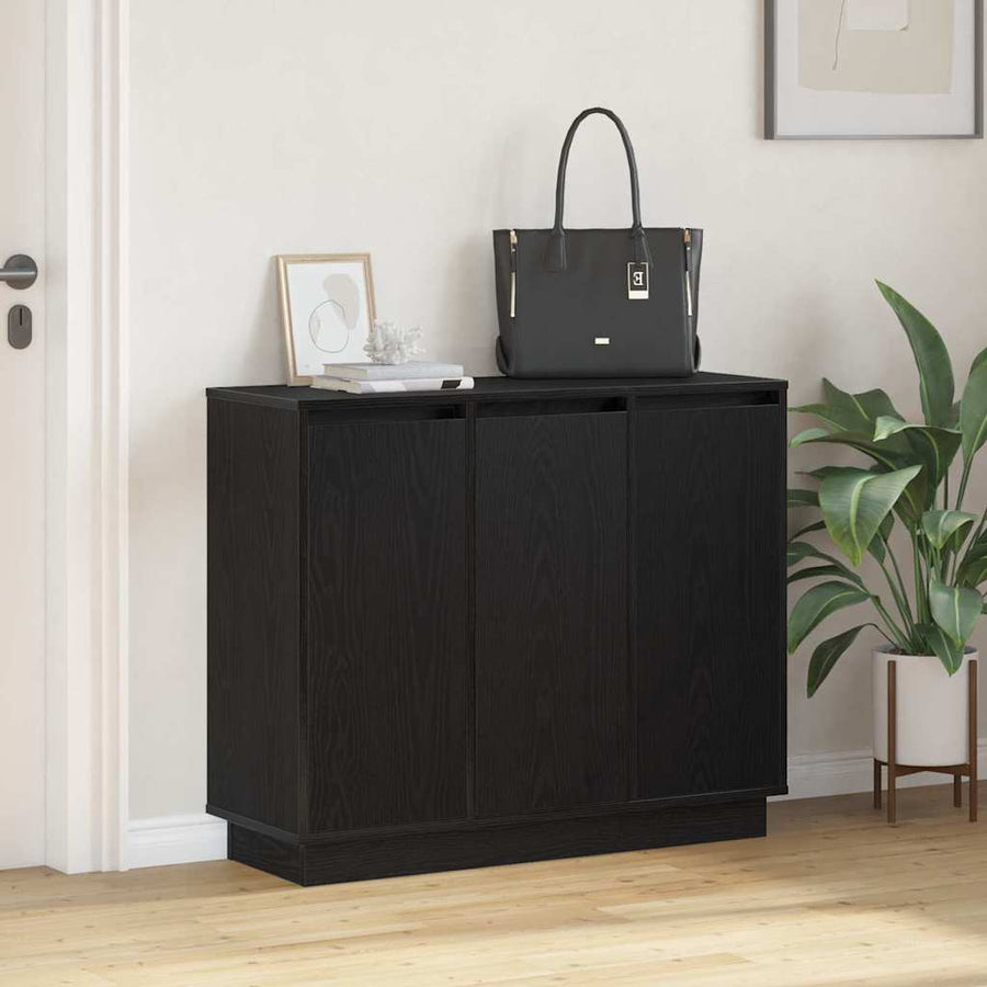 LED Sideboard Zwart Eiken 90 x 32 x 75 cm Bewerkt hout