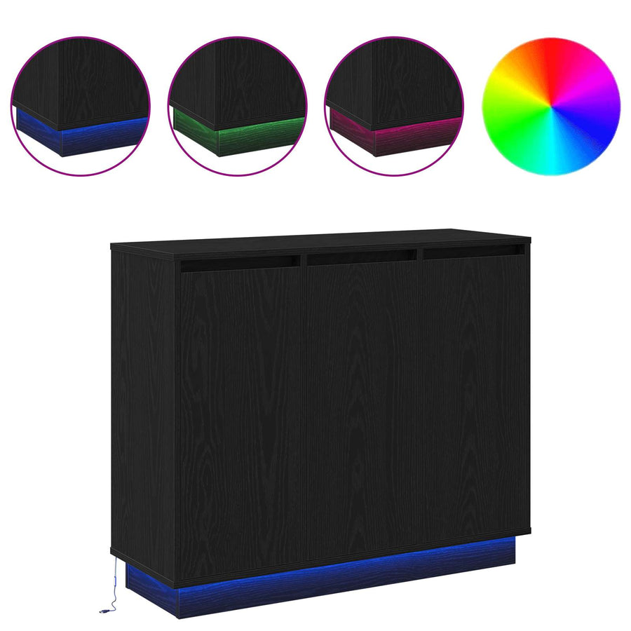 LED Sideboard Zwart Eiken 90 x 32 x 75 cm Bewerkt hout