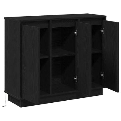 LED Sideboard Zwart Eiken 90 x 32 x 75 cm Bewerkt hout