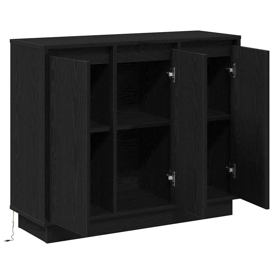 LED Sideboard Zwart Eiken 90 x 32 x 75 cm Bewerkt hout