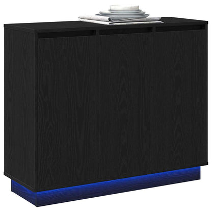 LED Sideboard Zwart Eiken 90 x 32 x 75 cm Bewerkt hout