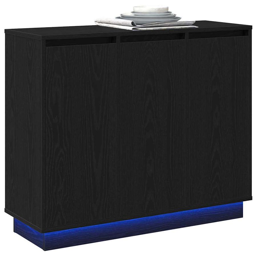 LED Sideboard Zwart Eiken 90 x 32 x 75 cm Bewerkt hout