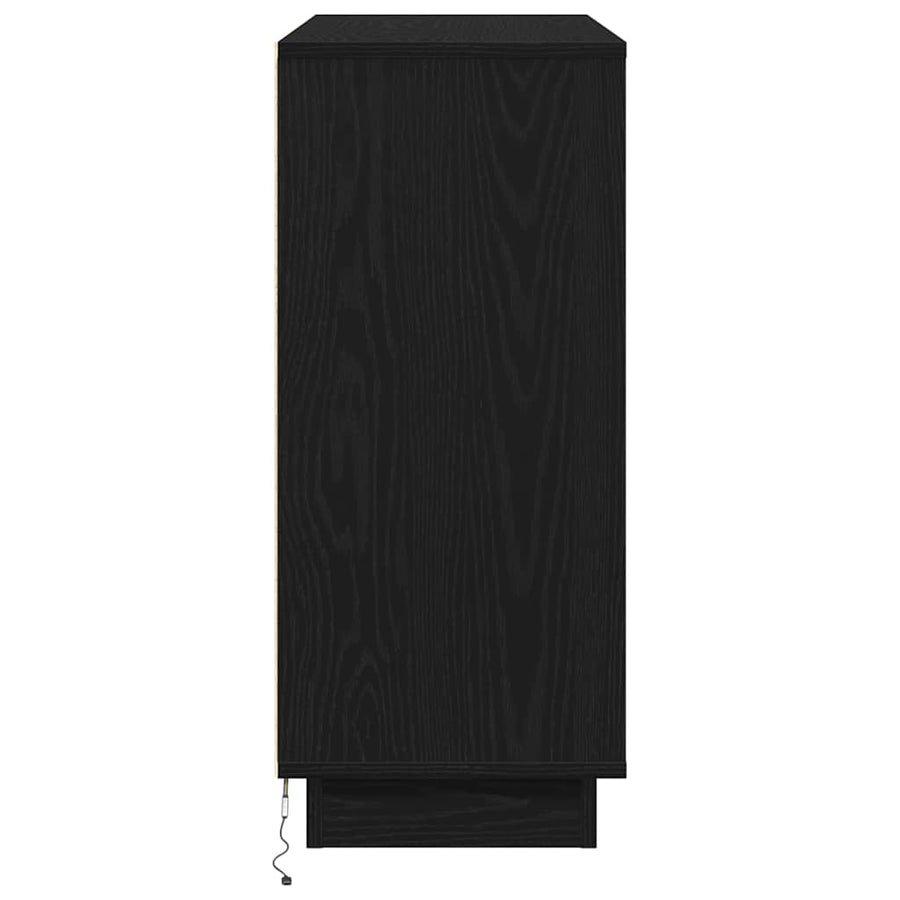 LED Sideboard Zwart Eiken 90 x 32 x 75 cm Bewerkt hout