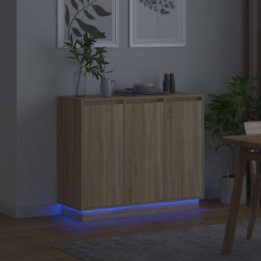 LED Sideboard Sonoma Eiken 90 x 32 x 75 cm Bewerkt hout