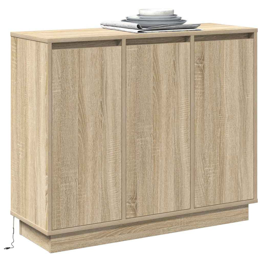 LED Sideboard Sonoma Eiken 90 x 32 x 75 cm Bewerkt hout