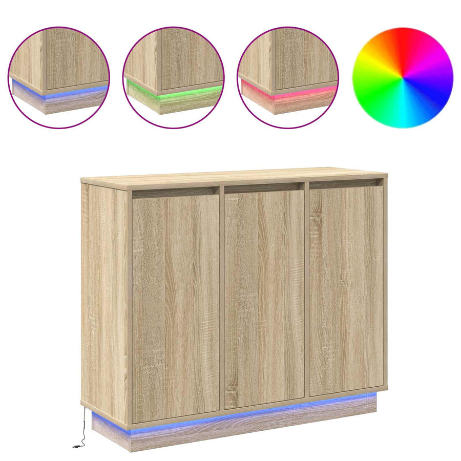 LED Sideboard Sonoma Eiken 90 x 32 x 75 cm Bewerkt hout