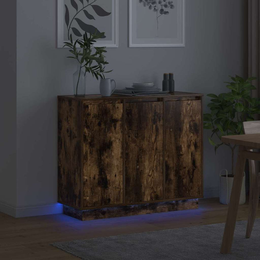 LED Sideboard Gerookt eiken 90 x 32 x 75 cm Bewerkt hout