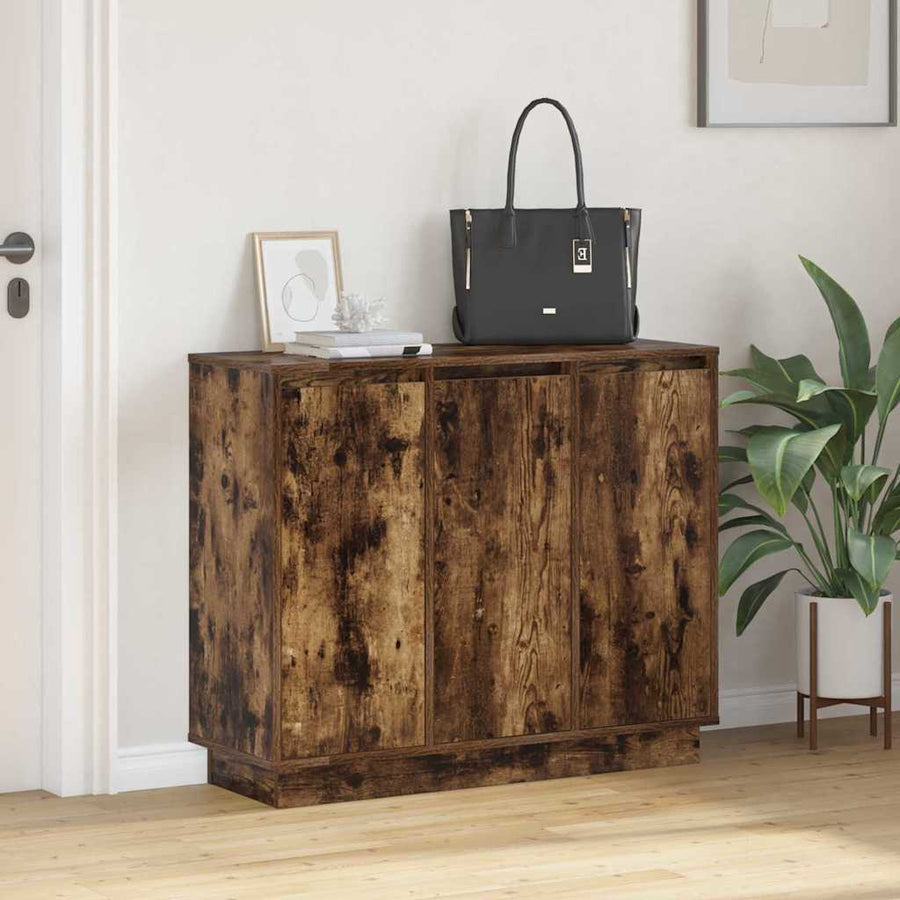 LED Sideboard Gerookt eiken 90 x 32 x 75 cm Bewerkt hout