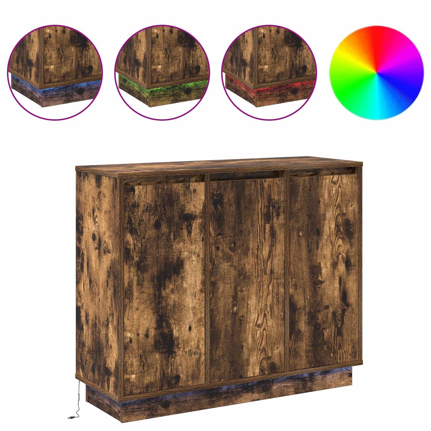 LED Sideboard Gerookt eiken 90 x 32 x 75 cm Bewerkt hout
