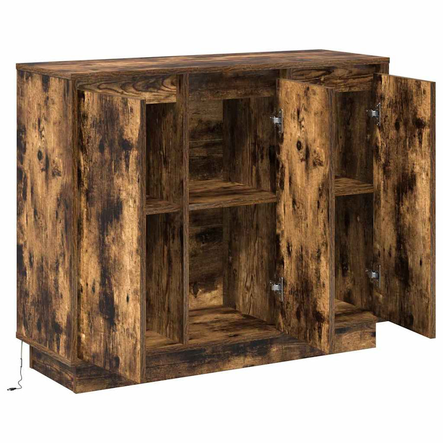 LED Sideboard Gerookt eiken 90 x 32 x 75 cm Bewerkt hout