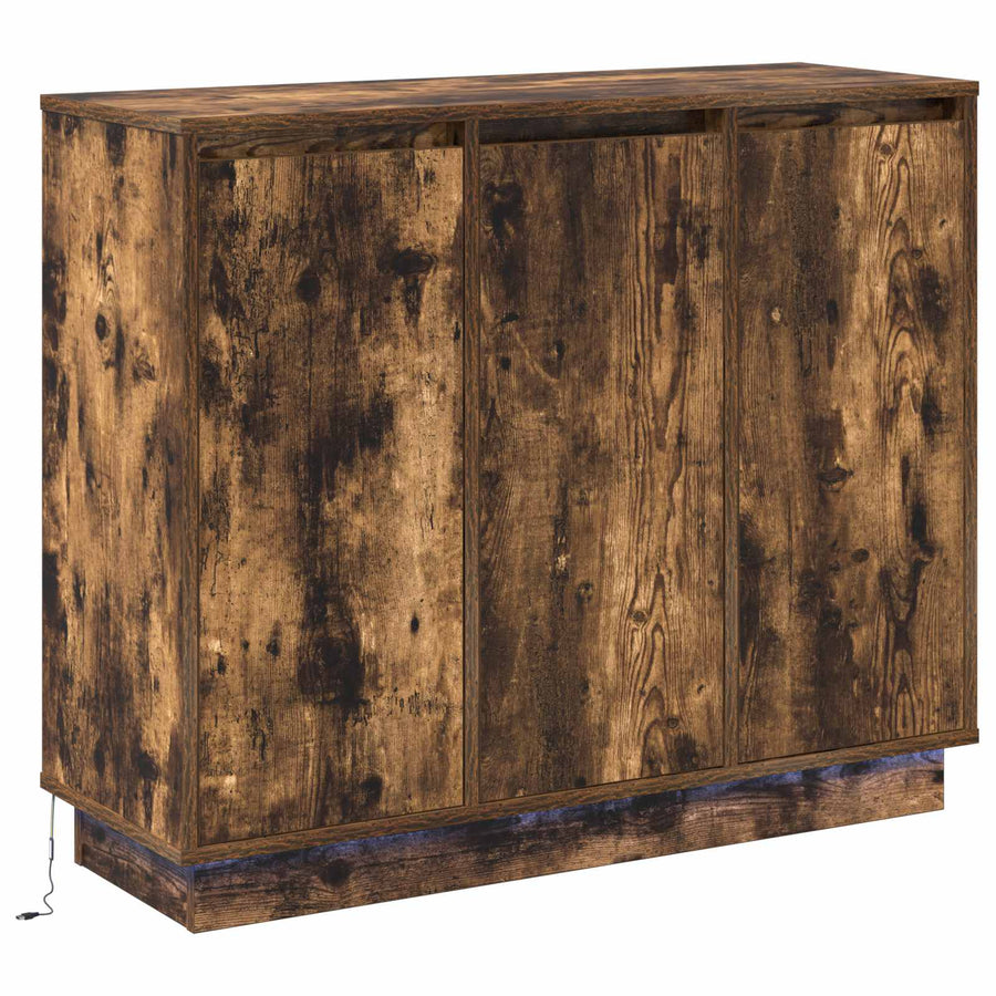 LED Sideboard Gerookt eiken 90 x 32 x 75 cm Bewerkt hout