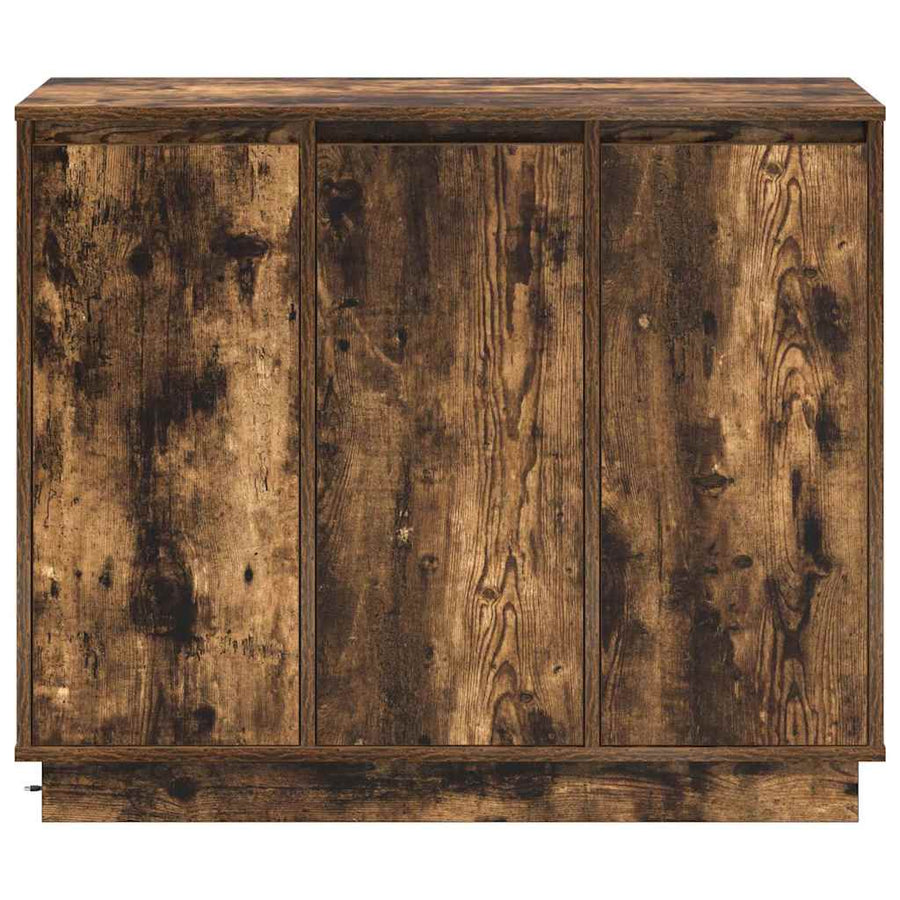 LED Sideboard Gerookt eiken 90 x 32 x 75 cm Bewerkt hout