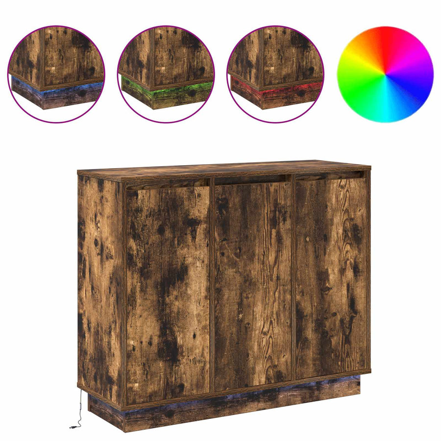 LED Sideboard Gerookt eiken 90 x 32 x 75 cm Bewerkt hout