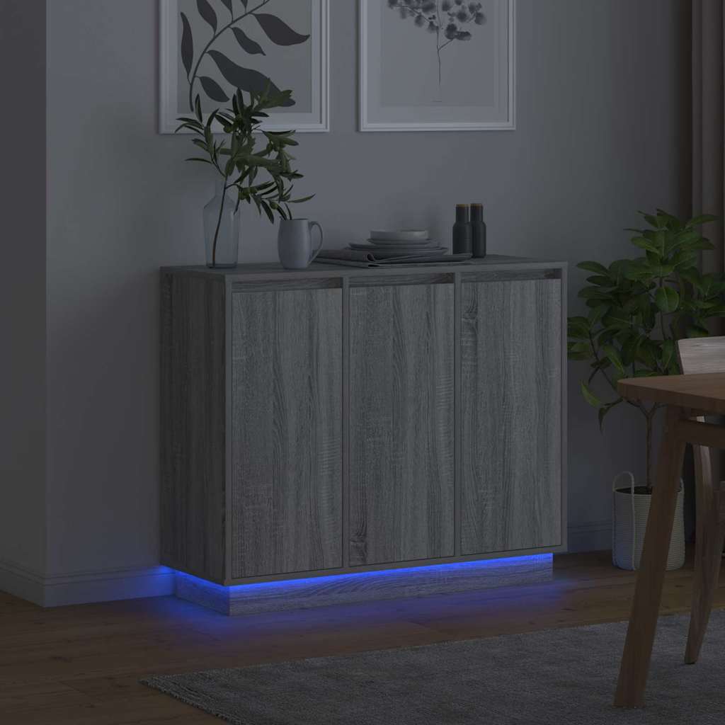 LED Sideboard Grijs Sonoma 90 x 32 x 75 cm Bewerkt hout