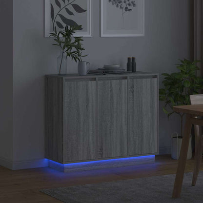 LED Sideboard Grijs Sonoma 90 x 32 x 75 cm Bewerkt hout