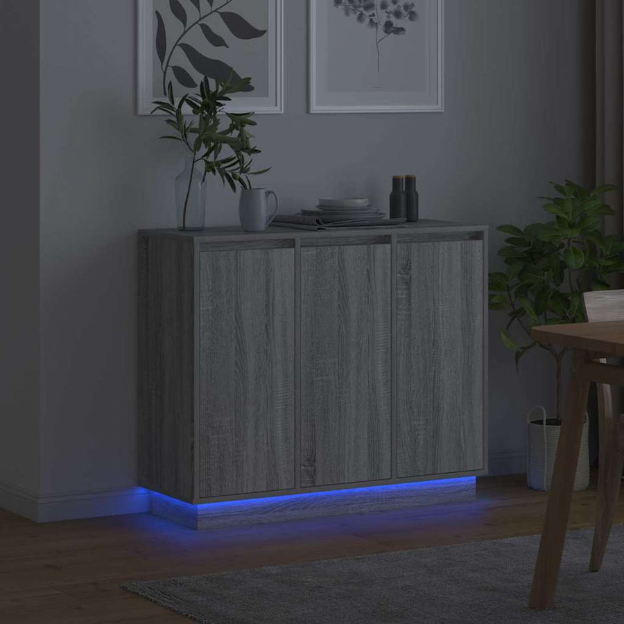 LED Sideboard Grijs Sonoma 90 x 32 x 75 cm Bewerkt hout