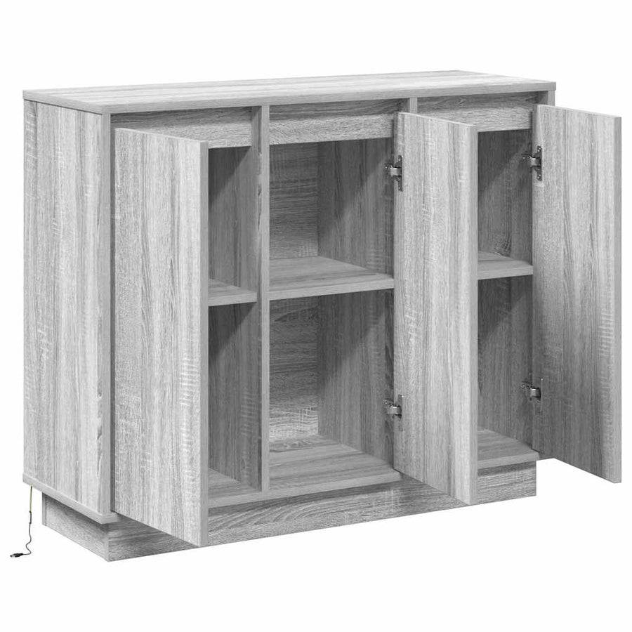 LED Sideboard Grijs Sonoma 90 x 32 x 75 cm Bewerkt hout