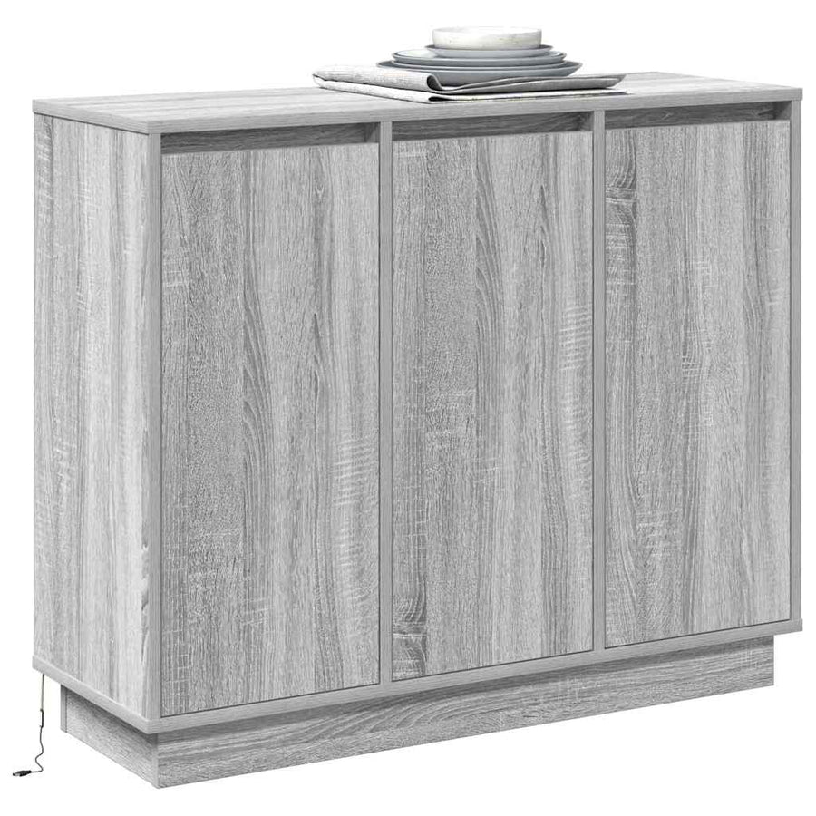LED Sideboard Grijs Sonoma 90 x 32 x 75 cm Bewerkt hout