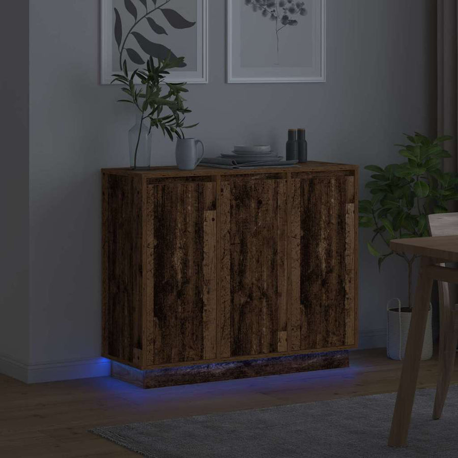 LED Sideboard Oudhout 90 x 32 x 75 cm Bewerkt hout