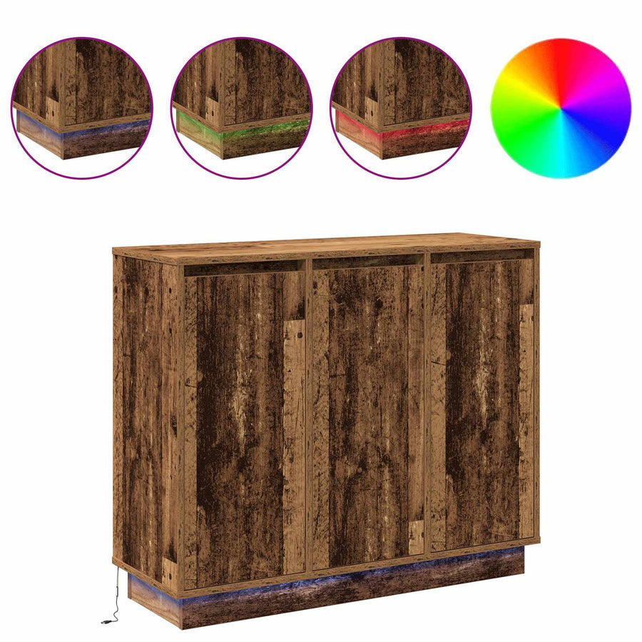 LED Sideboard Oudhout 90 x 32 x 75 cm Bewerkt hout