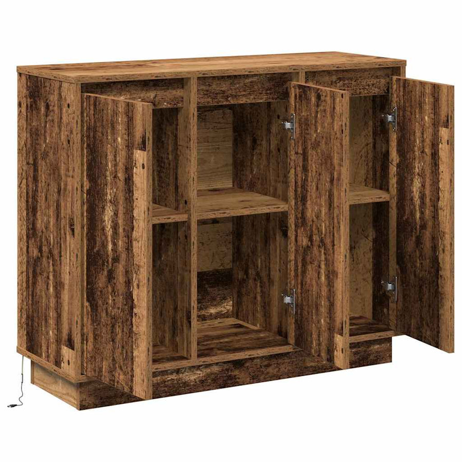 LED Sideboard Oudhout 90 x 32 x 75 cm Bewerkt hout