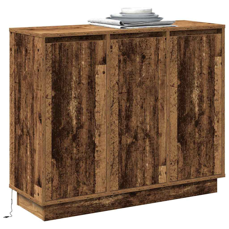 LED Sideboard Oudhout 90 x 32 x 75 cm Bewerkt hout