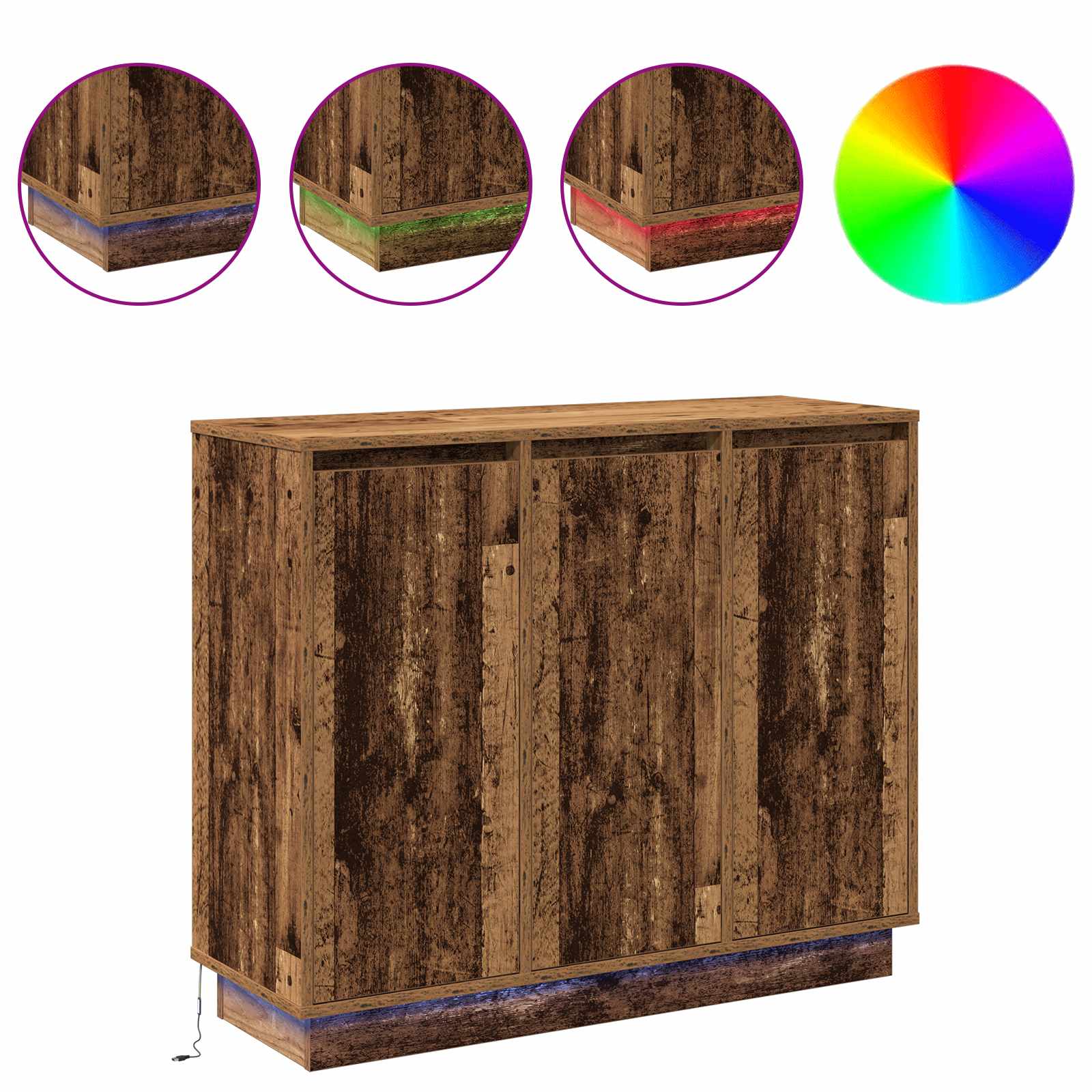 LED Sideboard Oudhout 90 x 32 x 75 cm Bewerkt hout