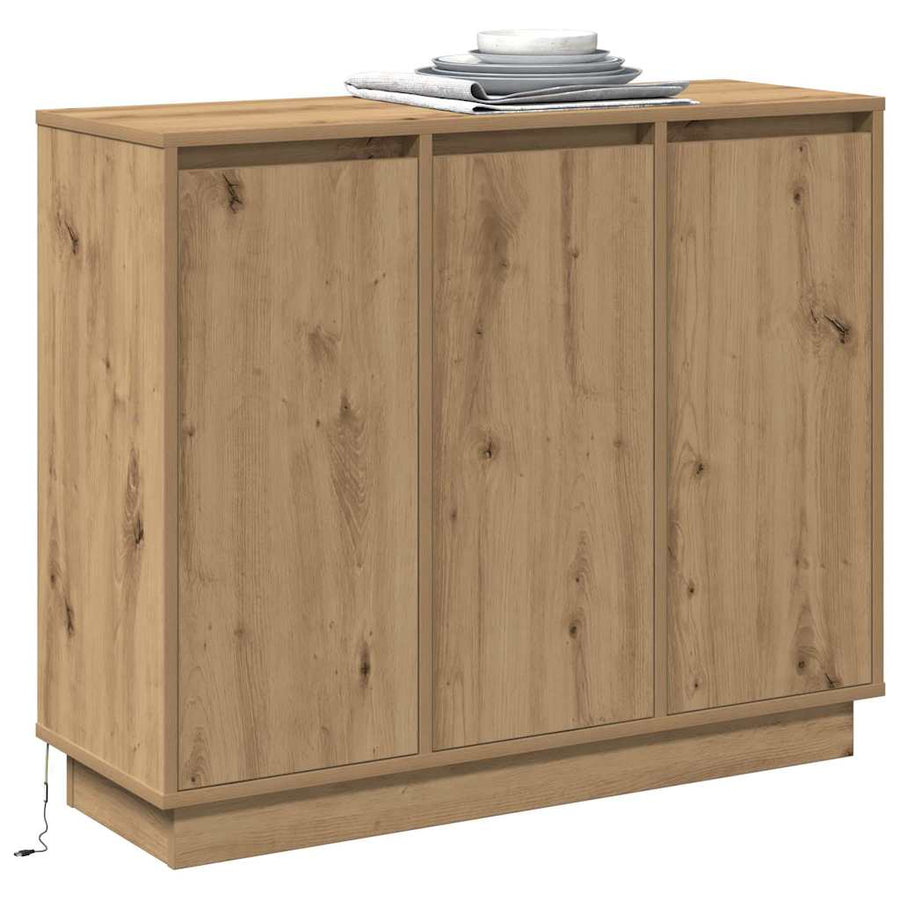 LED Sideboard Artisan Eiken 90 x 32 x 75 cm Bewerkt hout