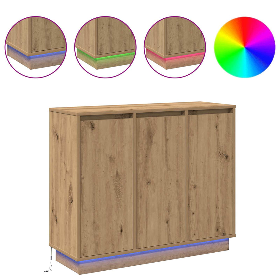 LED Sideboard Artisan Eiken 90 x 32 x 75 cm Bewerkt hout