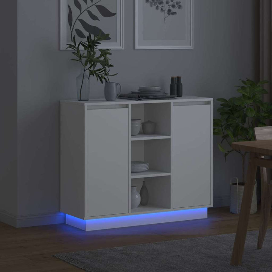 LED Sideboard Wit 90 x 32 x 75 cm Bewerkt hout