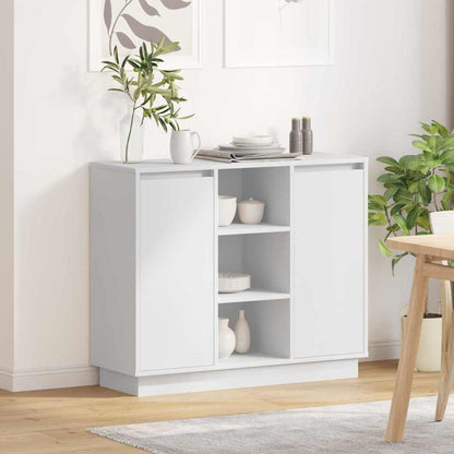 LED Sideboard Wit 90 x 32 x 75 cm Bewerkt hout
