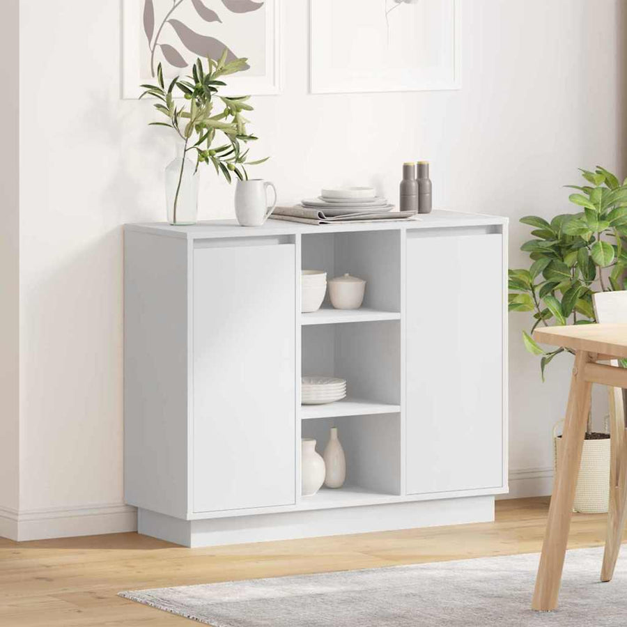 LED Sideboard Wit 90 x 32 x 75 cm Bewerkt hout