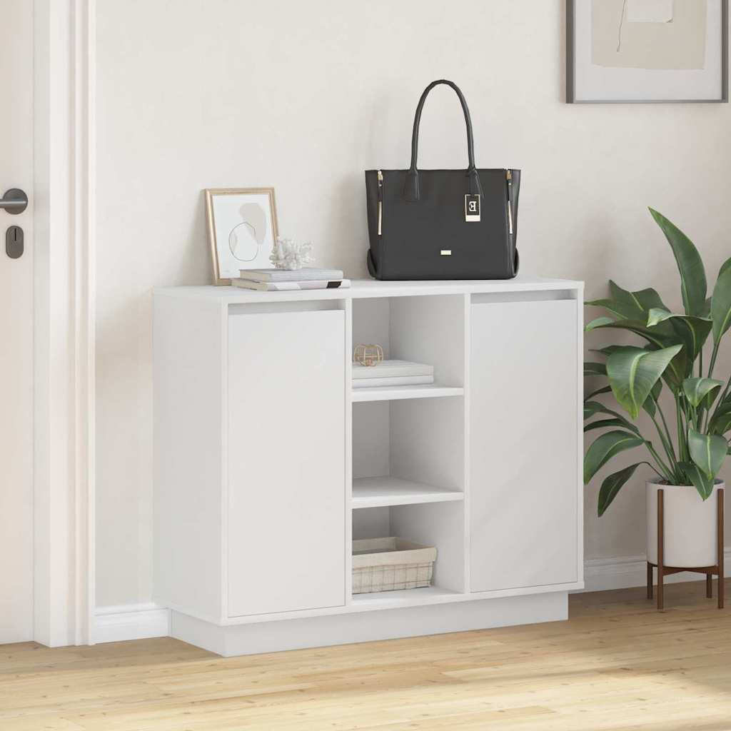 LED Sideboard Wit 90 x 32 x 75 cm Bewerkt hout