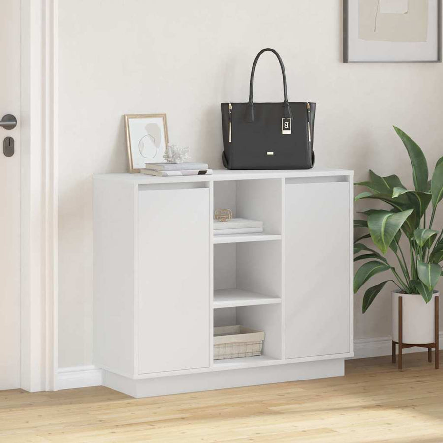 LED Sideboard Wit 90 x 32 x 75 cm Bewerkt hout