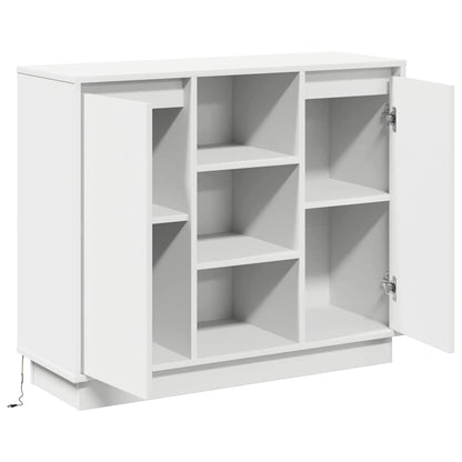 LED Sideboard Wit 90 x 32 x 75 cm Bewerkt hout