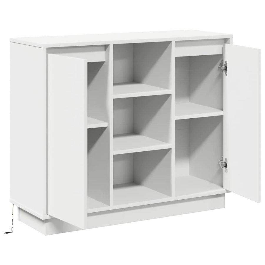 LED Sideboard Wit 90 x 32 x 75 cm Bewerkt hout