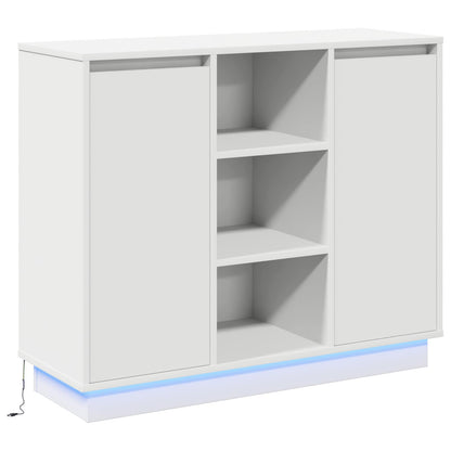 LED Sideboard Wit 90 x 32 x 75 cm Bewerkt hout