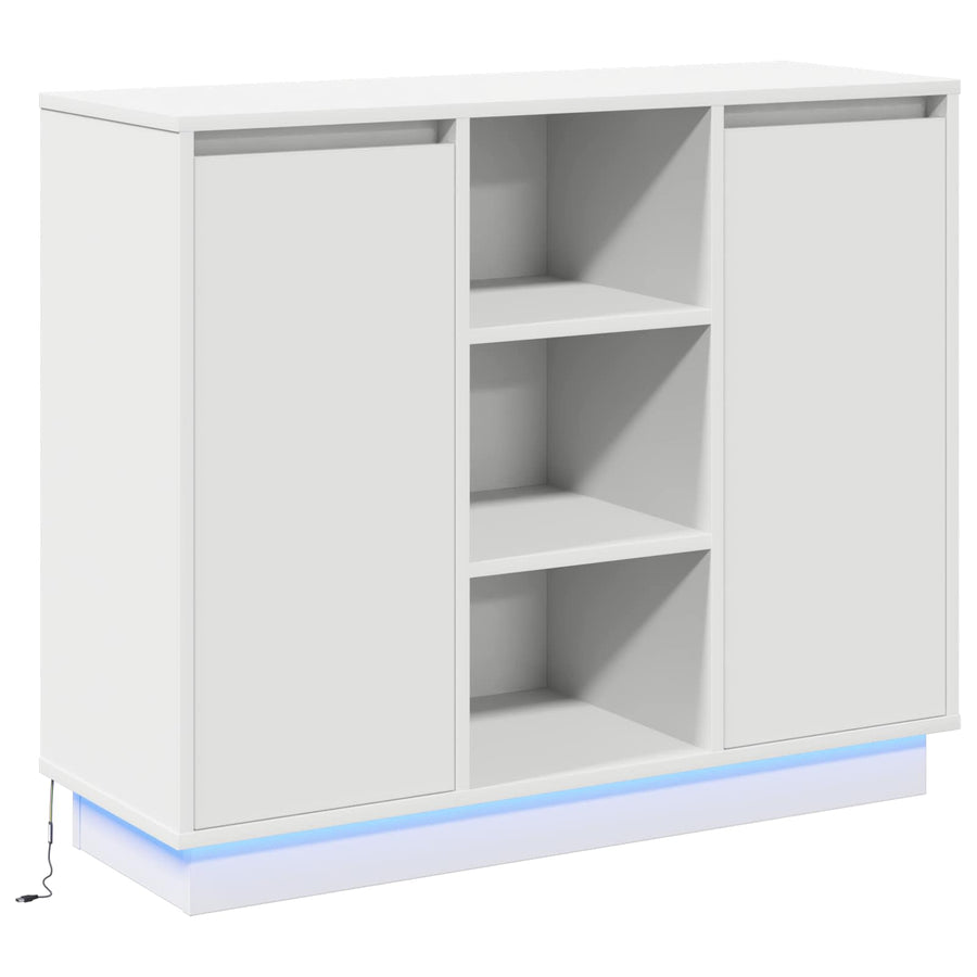 LED Sideboard Wit 90 x 32 x 75 cm Bewerkt hout